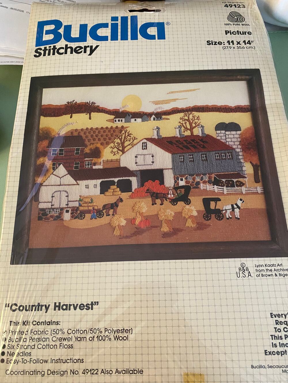 Bucilla Vintage Stitchery Crewel Kit "Country Harvest"  RARE